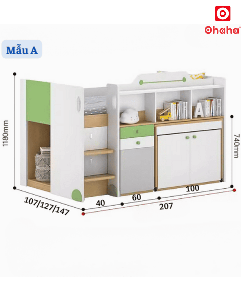 Giường tầng thông minh xếp gọn Ohaha có bàn học - GTXG010