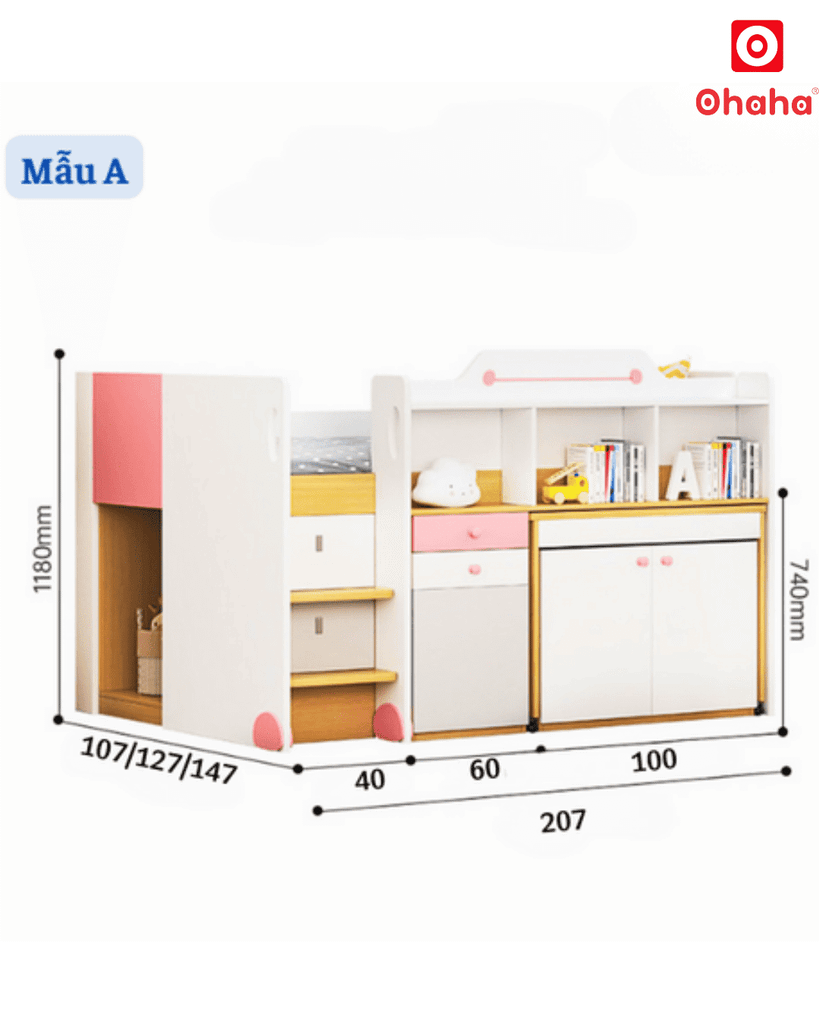 Giường tầng thông minh xếp gọn Ohaha có bàn học - GTXG010