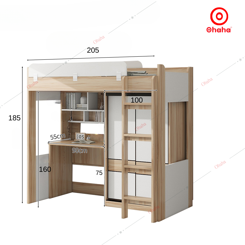 Giường tầng thông minh Ohaha kết hợp tủ áo và bàn học - GTTM048