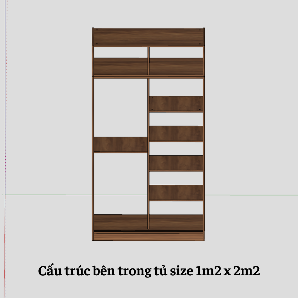 Tủ Quần Áo Gỗ Công Nghiệp 2 Cánh Lùa Ohaha Nâu Walnut - CL001