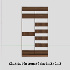 Tủ Quần Áo Gỗ Công Nghiệp 2 Cánh Lùa Ohaha Nâu Walnut - CL001