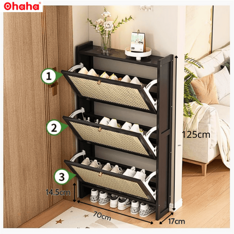 Tủ giày siêu mỏng cánh mây đan cao cấp Ohaha - TGCC019