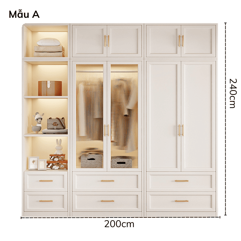 Tủ quần áo gỗ công nghiệp hiện đại cao cấp kèm đèn Led OHAHA - TACC025