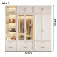 Tủ quần áo gỗ công nghiệp hiện đại cao cấp kèm đèn Led OHAHA - TACC025