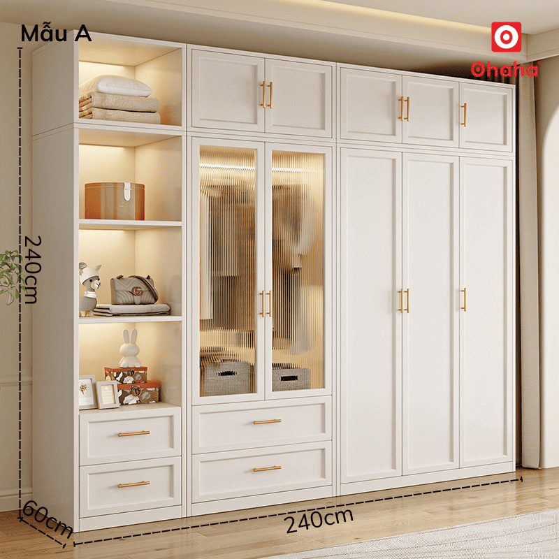 Tủ quần áo gỗ công nghiệp hiện đại cao cấp kèm đèn Led OHAHA - TACC025