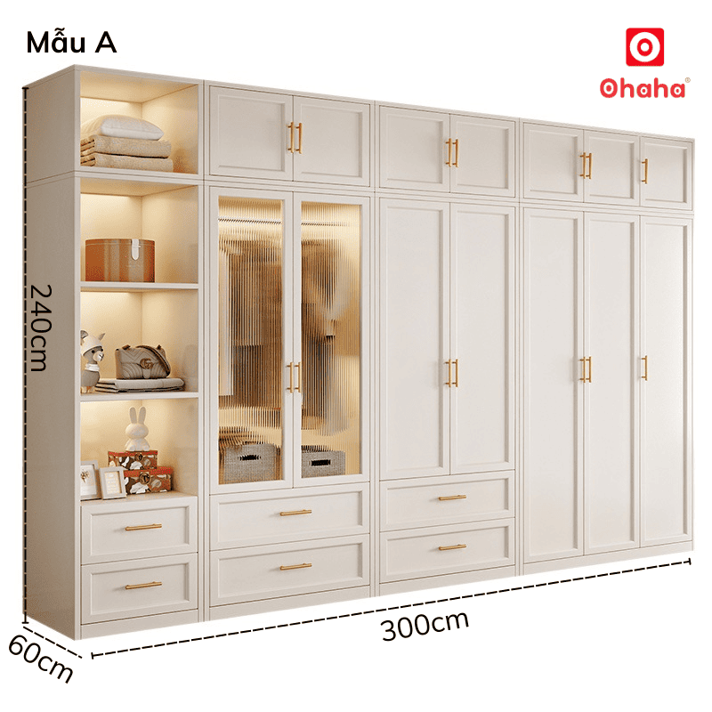 Tủ quần áo gỗ công nghiệp hiện đại cao cấp kèm đèn Led OHAHA - TACC025