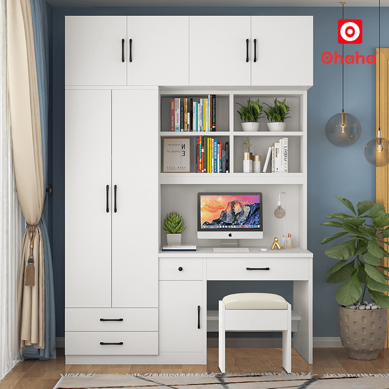 Tủ quần áo gỗ công nghiệp hiện đại kết hợp bàn làm việc kèm ghế OHAHA - HĐ028