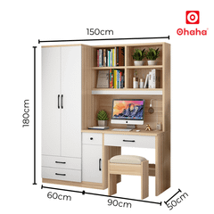 Tủ quần áo gỗ công nghiệp hiện đại kết hợp bàn làm việc kèm ghế OHAHA - HĐ028