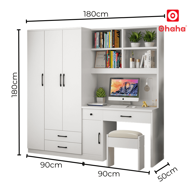 Tủ quần áo gỗ công nghiệp hiện đại kết hợp bàn làm việc kèm ghế OHAHA - HĐ028