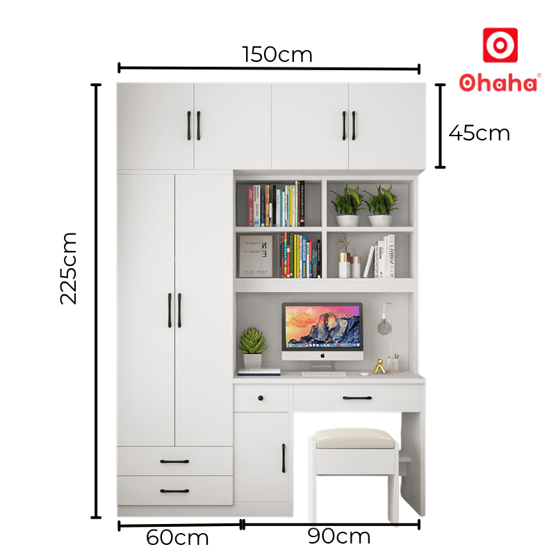 Tủ quần áo gỗ công nghiệp hiện đại kết hợp bàn làm việc kèm ghế OHAHA - HĐ028