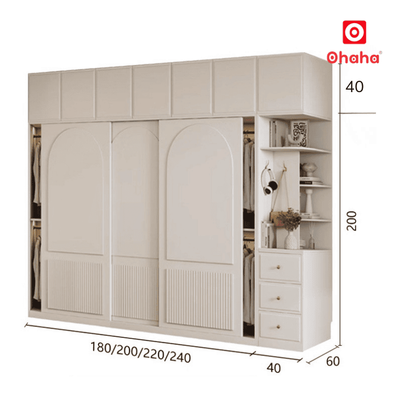 Tủ quần áo gỗ công nghiệp kết hợp kệ trang trí hiện đại OHAHA - HĐ038
