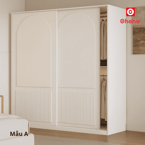 Tủ quần áo gỗ công nghiệp kết hợp kệ trang trí hiện đại OHAHA - HĐ038