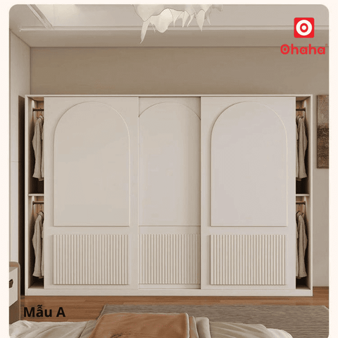 Tủ quần áo gỗ công nghiệp kết hợp kệ trang trí hiện đại OHAHA - HĐ038