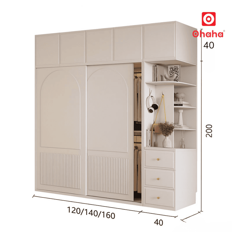 Tủ quần áo gỗ công nghiệp kết hợp kệ trang trí hiện đại OHAHA - HĐ038