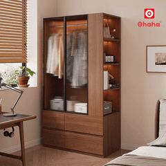 Tủ quần áo gỗ công nghiệp kết hợp kệ trang trí hiện đại OHAHA - HĐ037