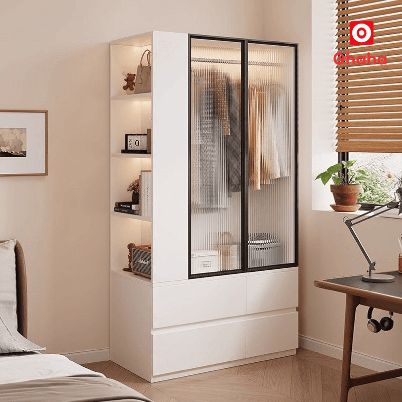 Tủ quần áo gỗ công nghiệp kết hợp kệ trang trí hiện đại OHAHA - HĐ037