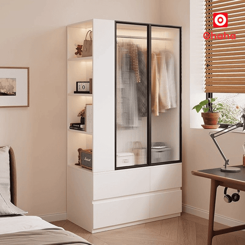 Tủ quần áo gỗ công nghiệp kết hợp kệ trang trí hiện đại OHAHA - HĐ037