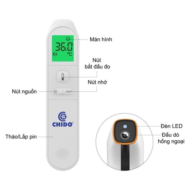 Nhiệt Kế Hồng Ngoại Chido | Đo Trán Không Chạm | Chính Xác Cao, Báo Sốt | Cho Trẻ Sơ Sinh & Gia Đình