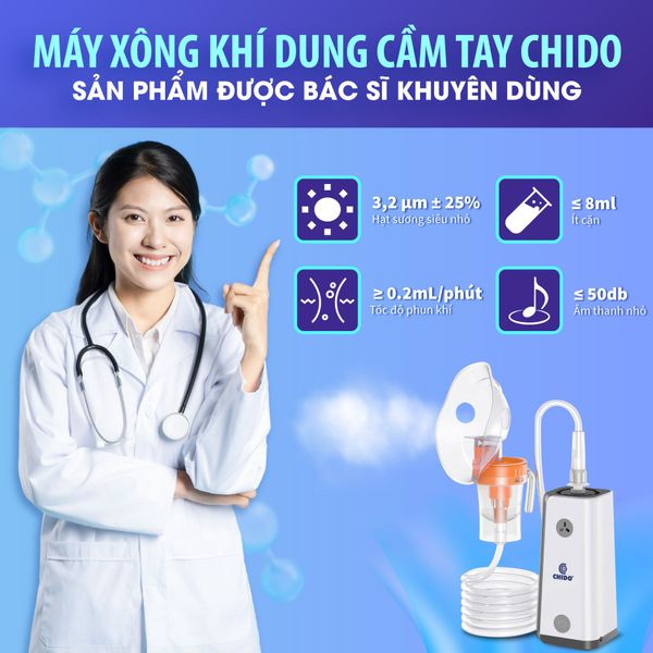 Máy Xông Khí Dung Chido | Cầm Tay Siêu Âm | Siêu Êm, Hạt Thuốc Siêu Mịn | Cho Trẻ Em & Gia Đình