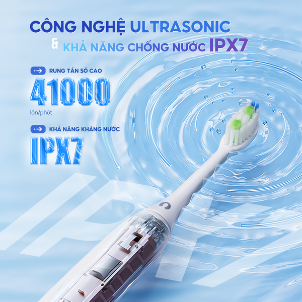 Bàn Chải Điện Chido CDSmile | Sóng Âm 42.000 Lần/Phút | 5 Chế Độ, 3 Đầu Bàn Chải | Pin 60 Ngày, Chống Nước IPX7