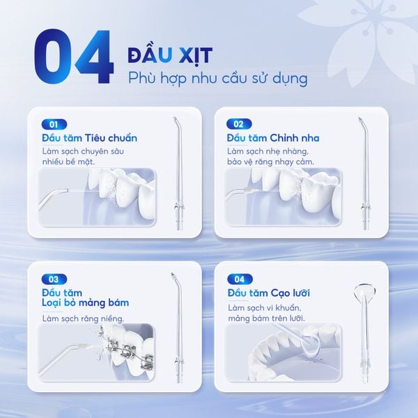 Máy tăm nước Chido Khử trùng UVC PRO | Khử Khuẩn UVC | 5 Chế Độ, 4 Đầu Tăm | Chống Nước IPX7