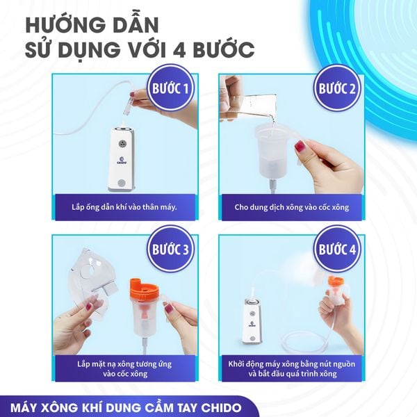 Máy Xông Khí Dung Chido | Cầm Tay Siêu Âm | Siêu Êm, Hạt Thuốc Siêu Mịn | Cho Trẻ Em & Gia Đình
