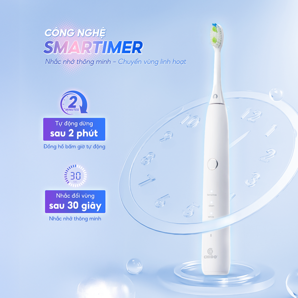 Bàn Chải Điện Chido CDSmile | Sóng Âm 42.000 Lần/Phút | 5 Chế Độ, 3 Đầu Bàn Chải | Pin 60 Ngày, Chống Nước IPX7