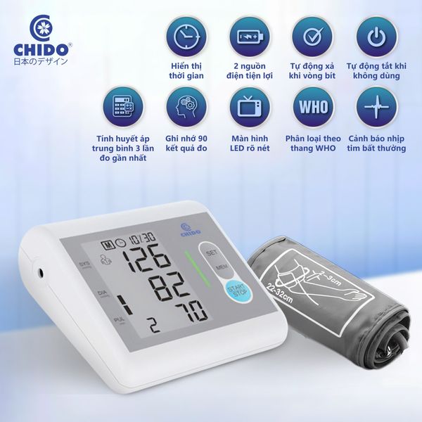 Máy Đo Huyết Áp Bắp Tay Chido | Chính Xác Chuẩn Y Tế | Hỗ Trợ Giọng Nói & Cảnh Báo Nhịp Tim