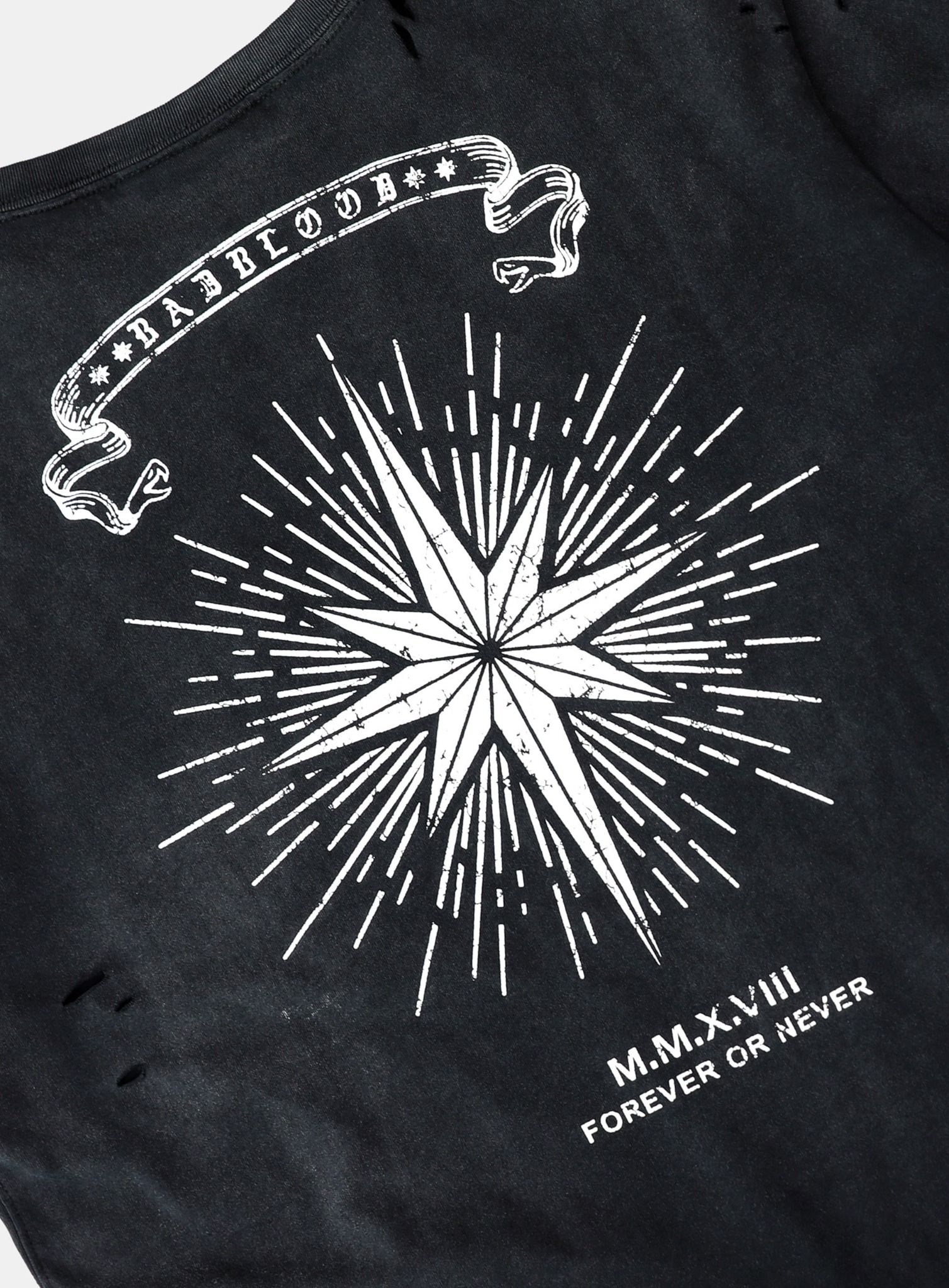  Áo Thun [Unisex] Badblood - [w-tee25-124] Cosmo Print Distressed Pocket T-Shirt - Black 