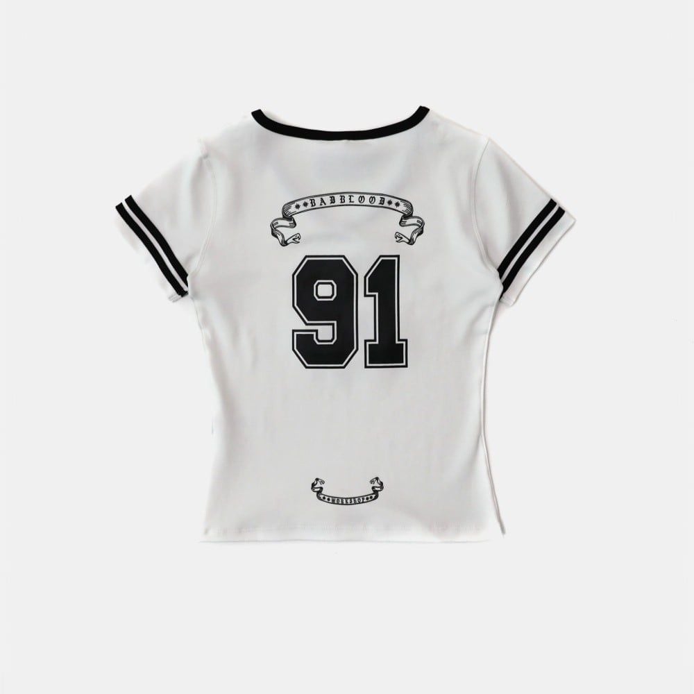  Áo Thun [Unisex] Badblood - [w-tee25-108] 91 V-Neck Jersey T-Shirt - White 