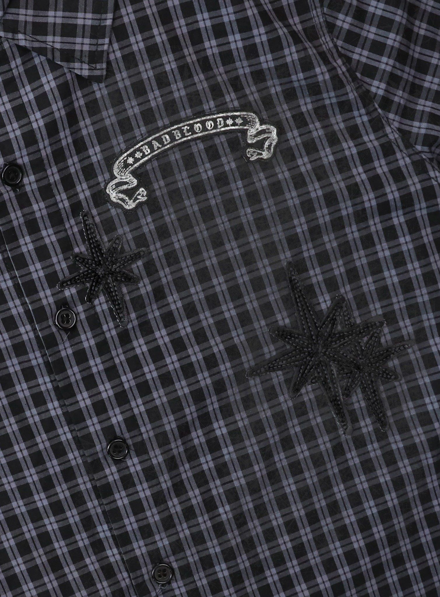  Áo Sơ Mi [Unisex] Badblood - [w-sht25-008] Cosmo Graphic Short Sleeve Shirt Charcoal Blue Check 