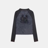  Áo Thun Dài Tay [Unisex] Badblood - [w-tee25-016] Rusty Denim V-Neck Long Sleeve Blue 