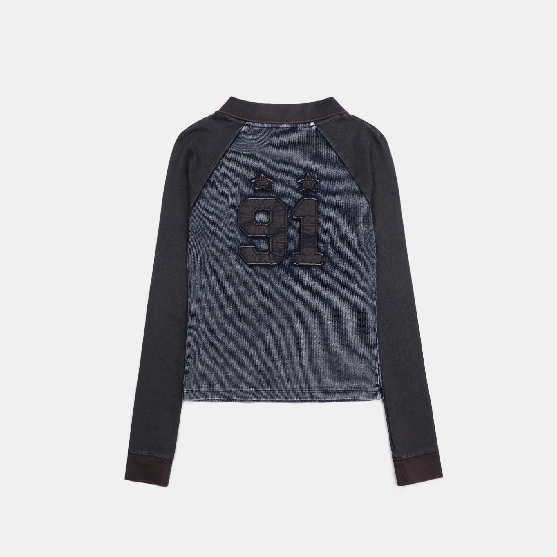  Áo Thun Dài Tay [Unisex] Badblood - [w-tee25-016] Rusty Denim V-Neck Long Sleeve Blue 