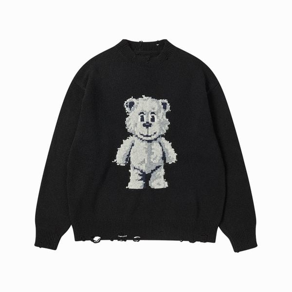 Áo Len ADLV Distressed Bear Knit Black