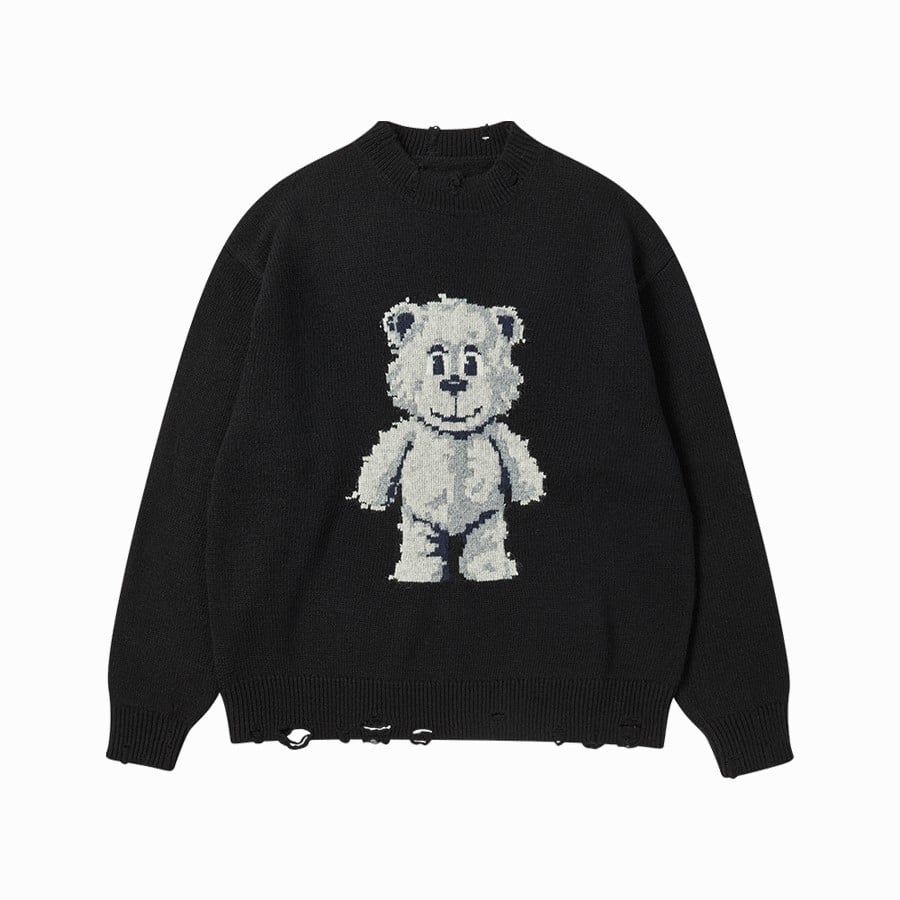  Áo Len ADLV Distressed Bear Knit Black 