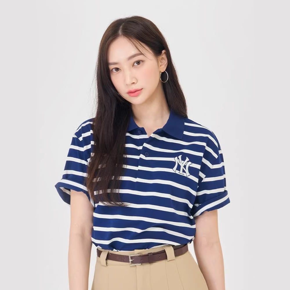  Áo Polo MLB - Varsity Stripe Oversized Collared T-shirt NY - 3APQV0343 