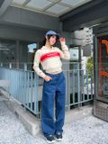  Áo Sweater MLB [Nữ] - Sporty Varsity Half-Zip Sweater NY Cream - 3FKPV0344-50CRD 