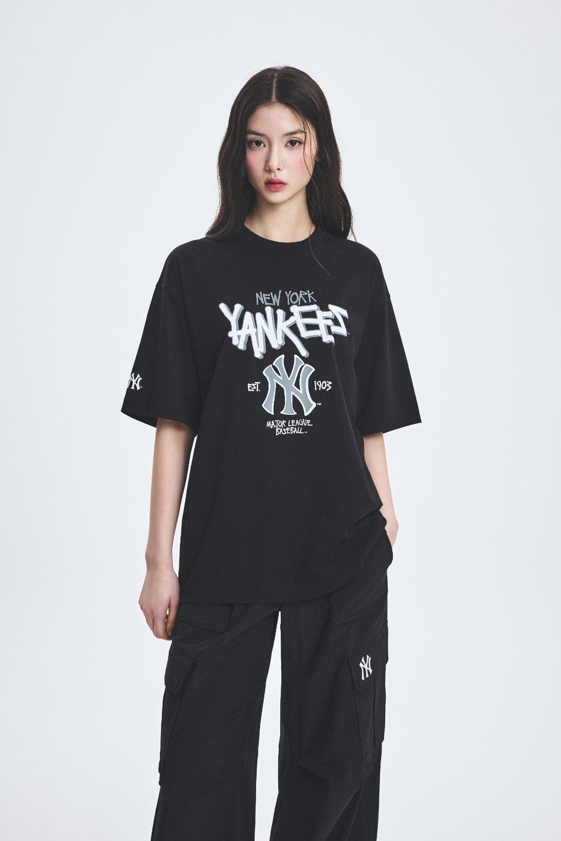  Áo thun [Unisex] MLB - Basic Big Logo Mega Overfit Functional Short Sleeve T-Shirt NY Yankees Black - 3ATSB0553-50BKS 