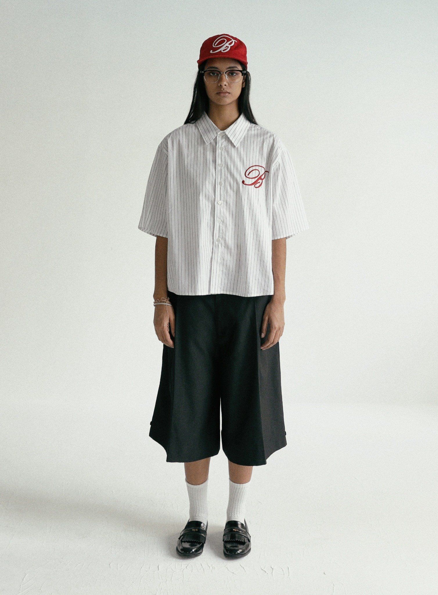  Áo Sơ Mi [Unisex] Badblood - [w-sht24-012] Classic Logo Short Sleeve Shirt White/Stripes 
