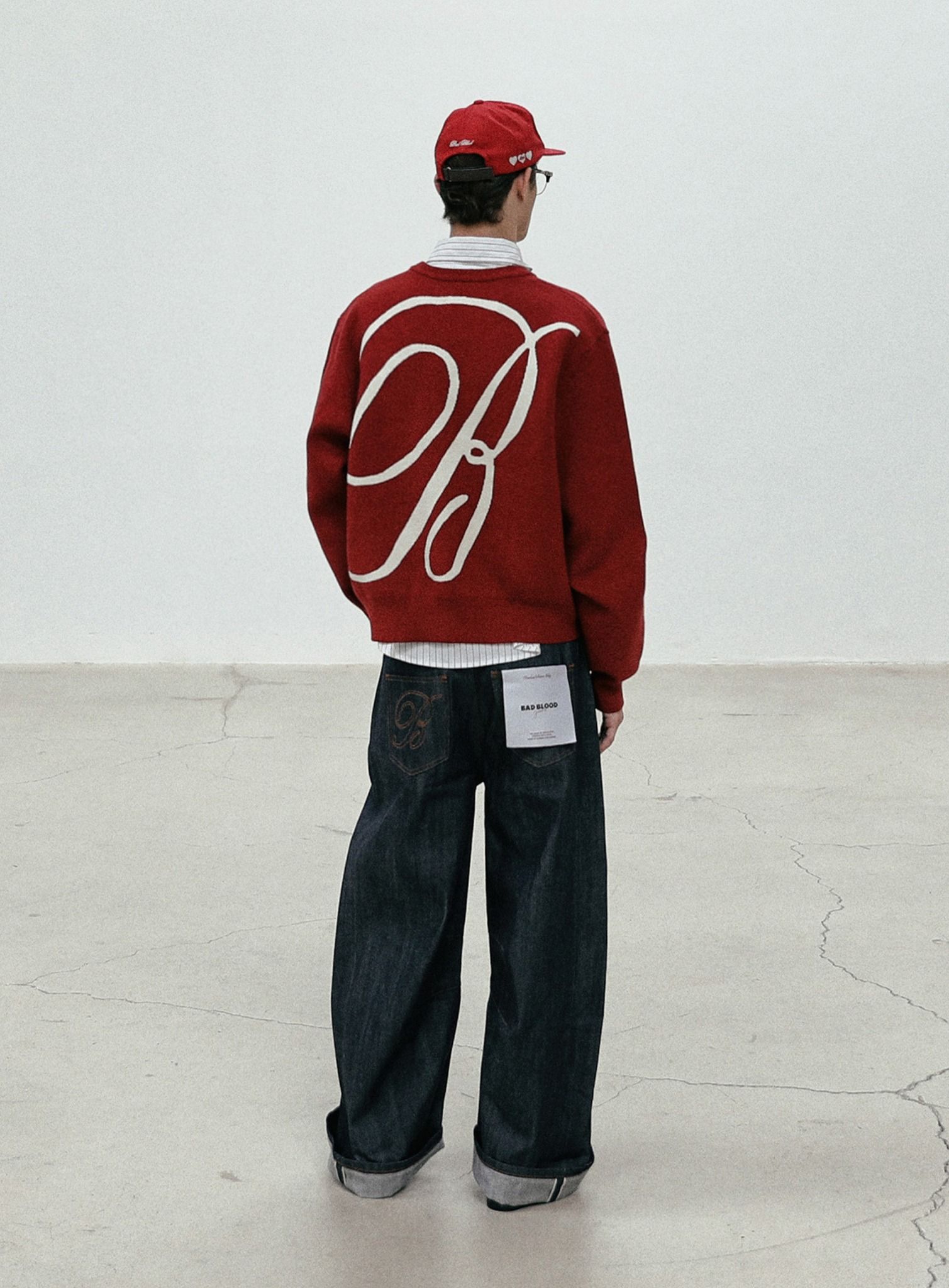  Áo Sweater [Unisex] Badblood - [w-knt24-008] Classic Big Logo Crewneck Sweater - Red 