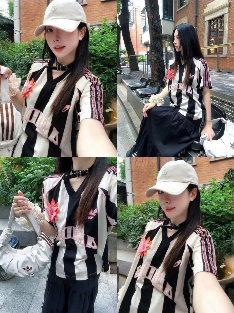  Áo Thun Bóng Đá ADIDAS [Nữ] Kẻ Sọc Đen 