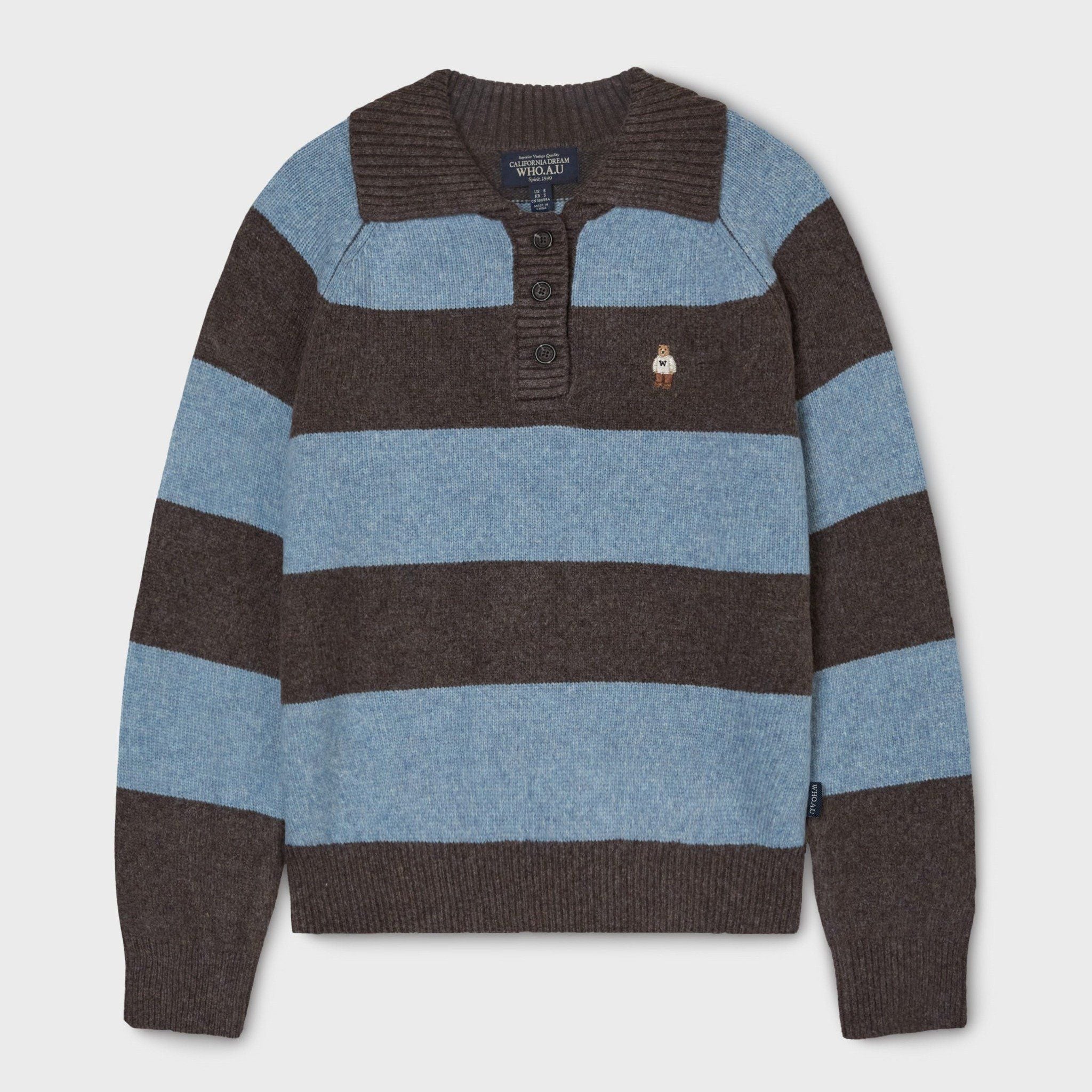  Áo Sweater Whoau Bokashi Stripe Collar Pullover Brown - WHKAF4T32F 