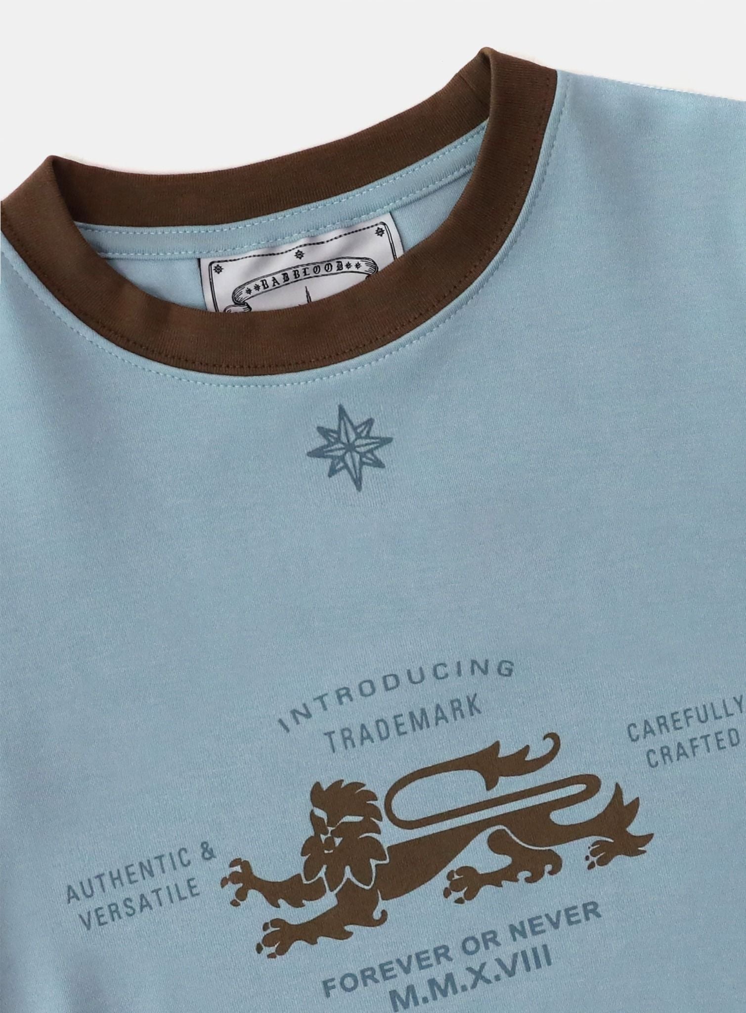  Áo Thun [Unisex] Badblood - [w-tee25-103] Lion Jersey Ringer T-Shirt Light Blue 