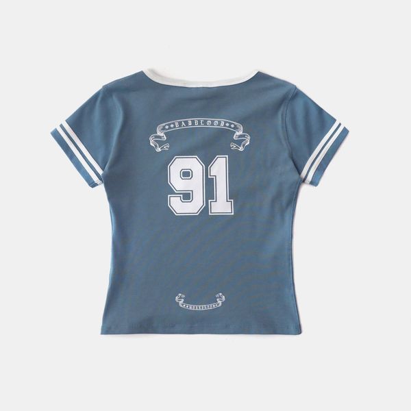 Áo Thun [Unisex] Badblood - [w-tee25-109] 91 V-Neck Jersey T-Shirt Light Blue