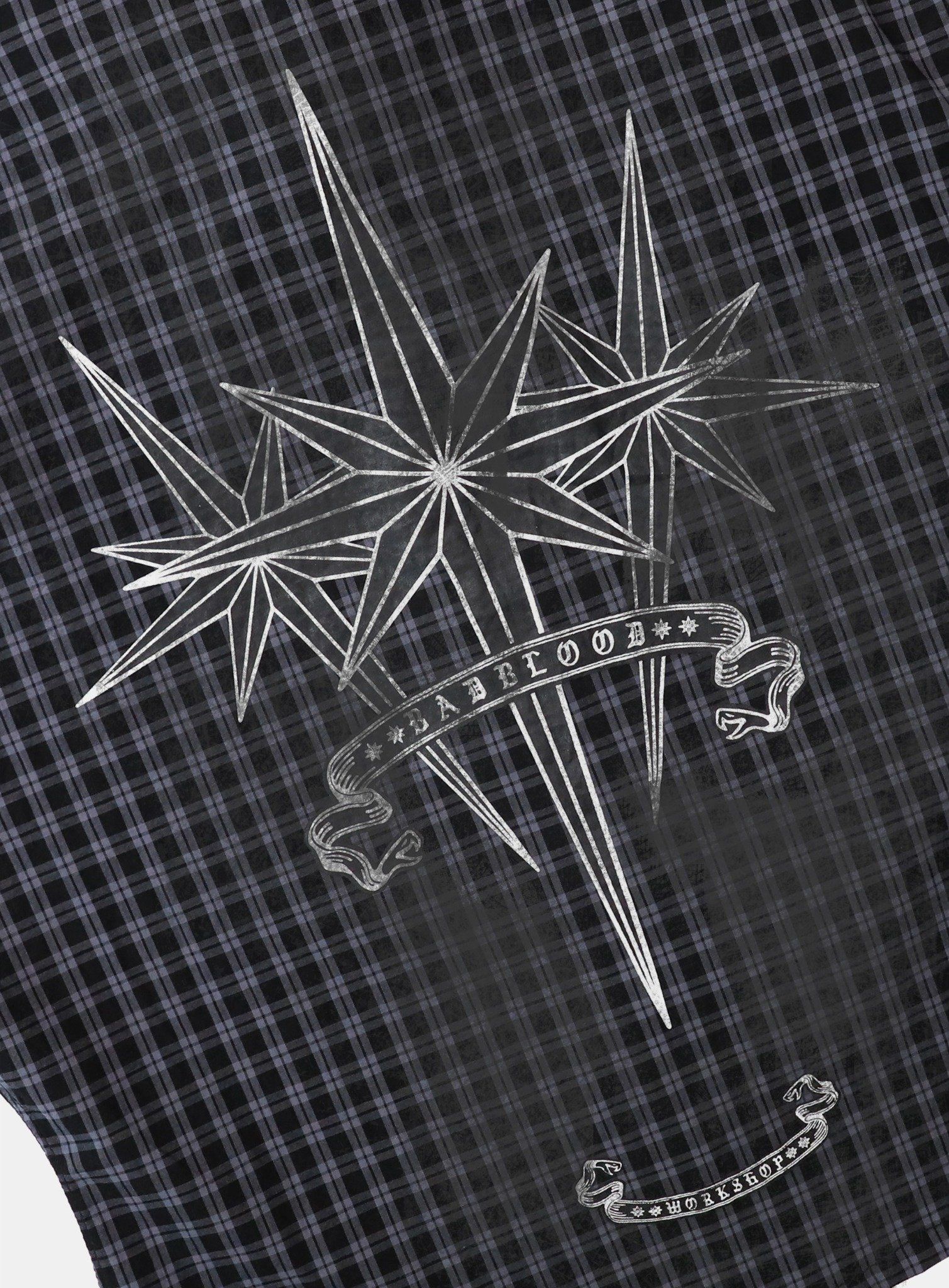  Áo Sơ Mi [Unisex] Badblood - [w-sht25-008] Cosmo Graphic Short Sleeve Shirt Charcoal Blue Check 