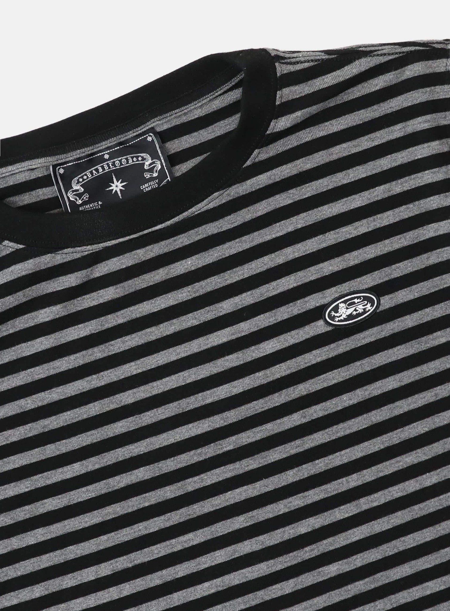  Áo Thun [Unisex] Badblood - [w-tee25-102] Tiny Logo Jersey Ringer T-Shirt Black/Stripe 