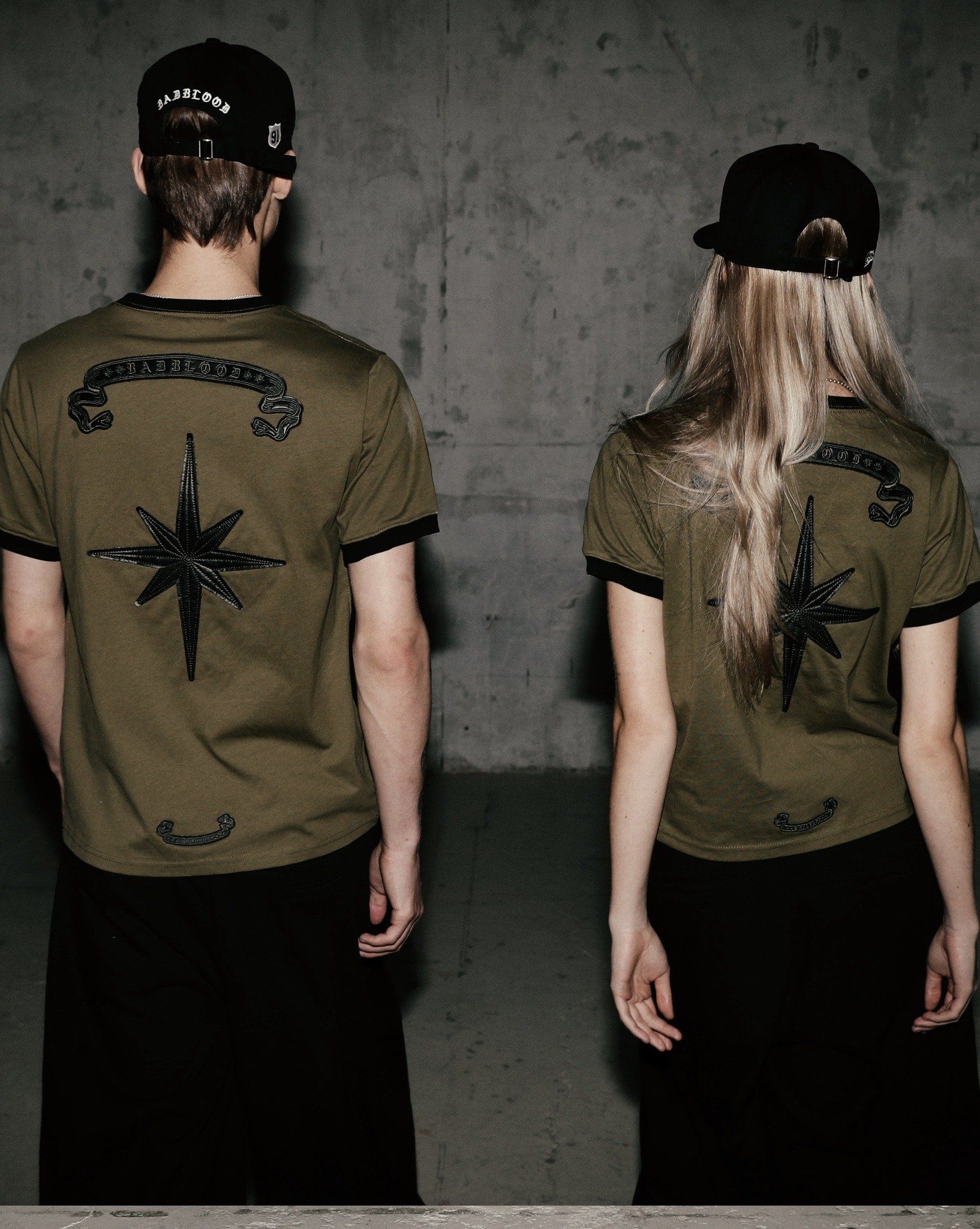  Áo Thun [Unisex] Badblood - [w-tee25-089] Cosmo Bad Patch Ringer T-Shirt Khaki 