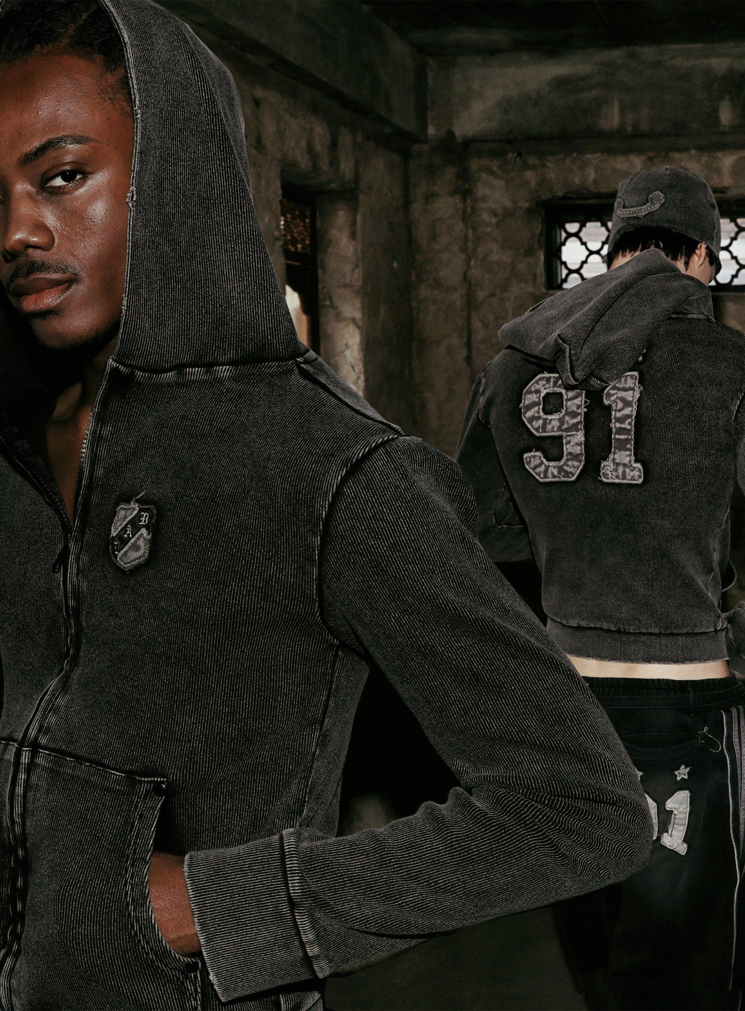  Áo Khoác [Unisex] Badblood - [w-hde25-008] Rusty Denim Hoodie Slim Fit Black 