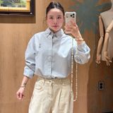  Áo Sơ Mi WHOAU [Nữ] - Steve Loose Fit Striped Shirts Blue - WHYWG2311U 
