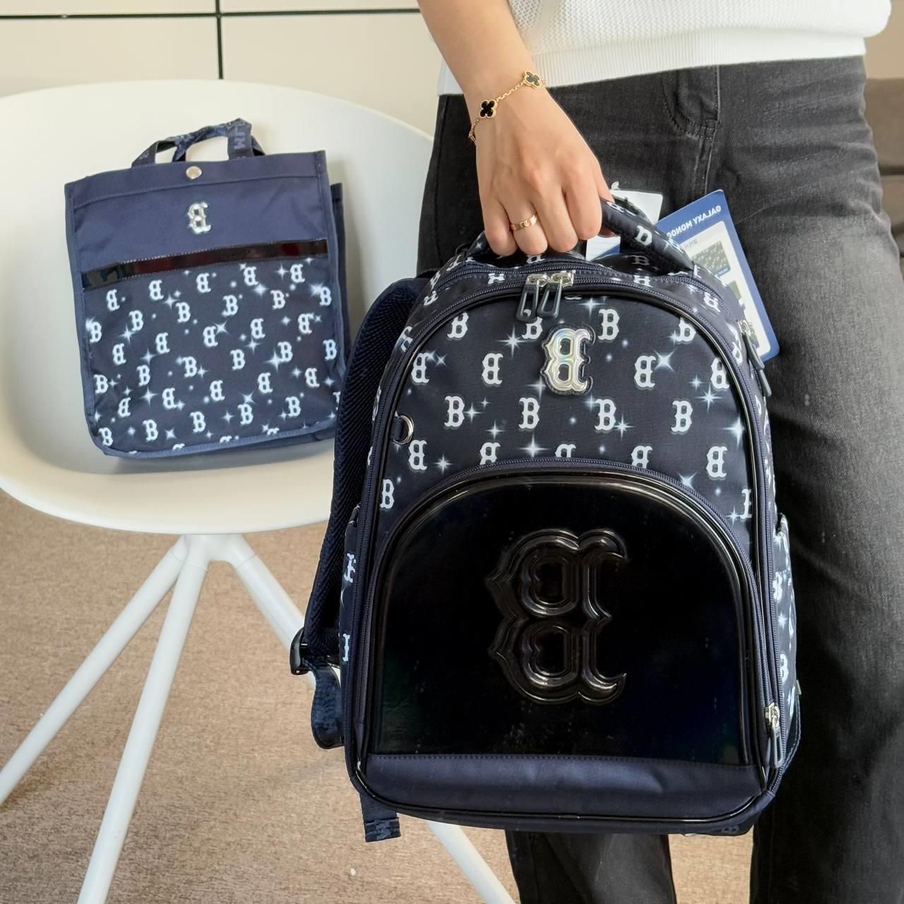  Set Balo MLB Korea - Lux Monogram Boston Red Sox Navy - 7LBKM025N-43NYL 